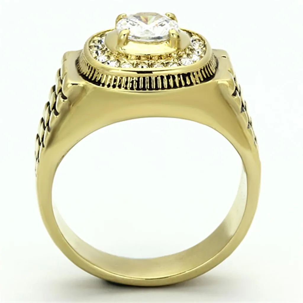 IP Gold(Ion Plating) Stainless Steel Ring with AAA Grade CZ in Clear for Women Style TK948G