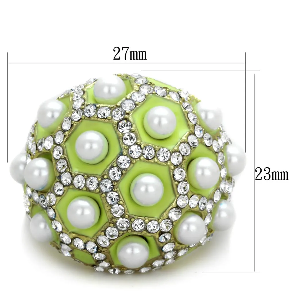 IP Gold(Ion Plating) Stainless Steel Ring with Synthetic Pearl in White for Women Style TK1636