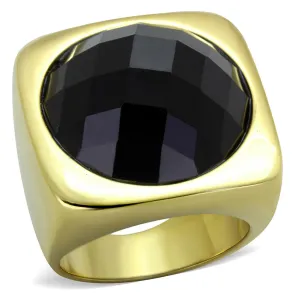 IP Gold(Ion Plating) Stainless Steel Ring with Synthetic Synthetic Stone in Jet for Women Style TK1925