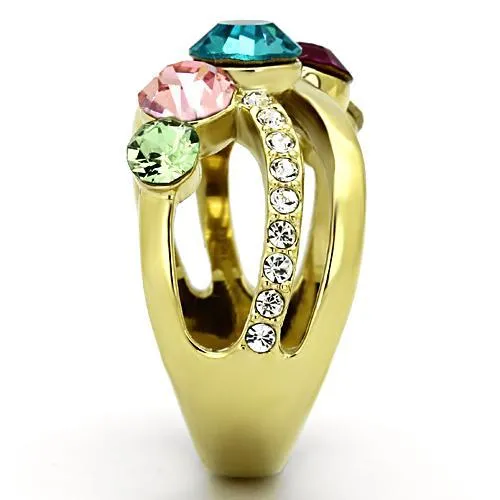 IP Gold(Ion Plating) Stainless Steel Ring with Top Grade Crystal in Multi Color for Women Style TK1031