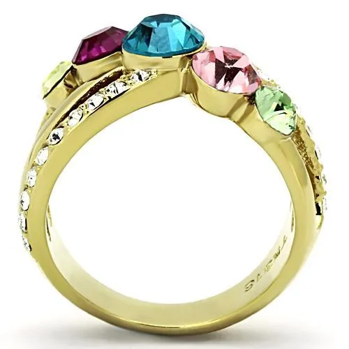 IP Gold(Ion Plating) Stainless Steel Ring with Top Grade Crystal in Multi Color for Women Style TK1031