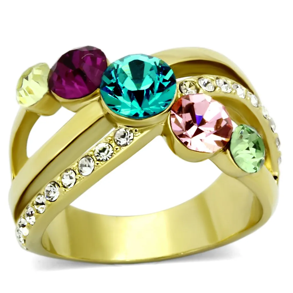 IP Gold(Ion Plating) Stainless Steel Ring with Top Grade Crystal in Multi Color for Women Style TK1031