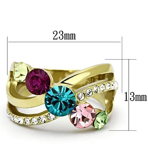 IP Gold(Ion Plating) Stainless Steel Ring with Top Grade Crystal in Multi Color for Women Style TK1031