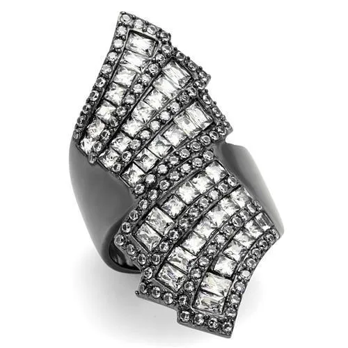 IP Light Black (IP Gun) Stainless Steel Ring with AAA Grade CZ in Clear for Women Style TK2699