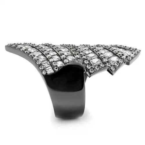 IP Light Black (IP Gun) Stainless Steel Ring with AAA Grade CZ in Clear for Women Style TK2699