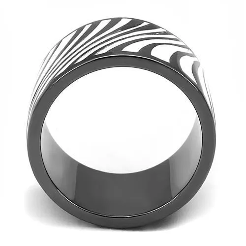 IP Light Black (IP Gun) Stainless Steel Ring with Epoxy in White for Women Style TK3171