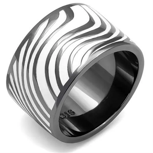 IP Light Black (IP Gun) Stainless Steel Ring with Epoxy in White for Women Style TK3171