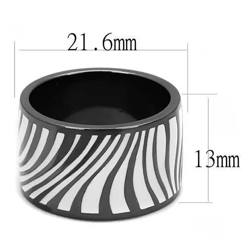 IP Light Black (IP Gun) Stainless Steel Ring with Epoxy in White for Women Style TK3171