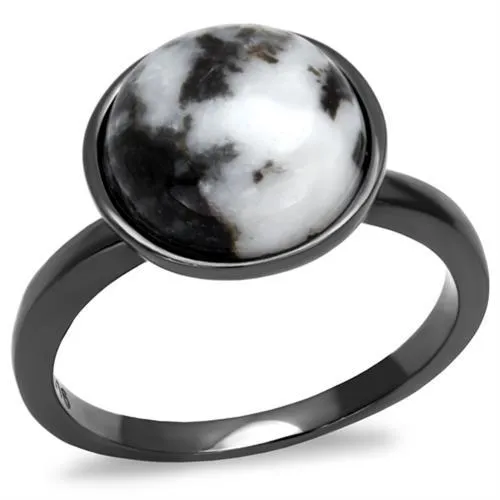 IP Light Black (IP Gun) Stainless Steel Ring with Semi-Precious Hematite in Multi Color for Women Style TK2902