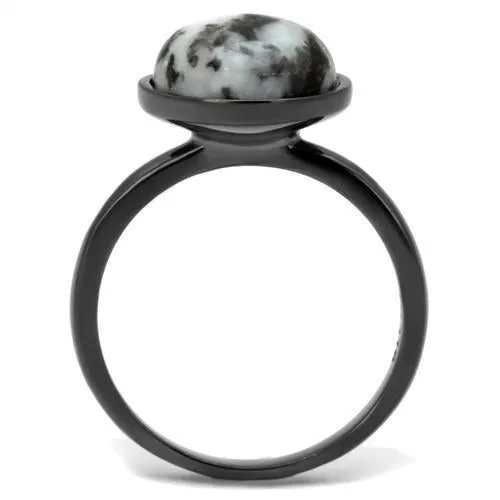 IP Light Black (IP Gun) Stainless Steel Ring with Semi-Precious Hematite in Multi Color for Women Style TK2902