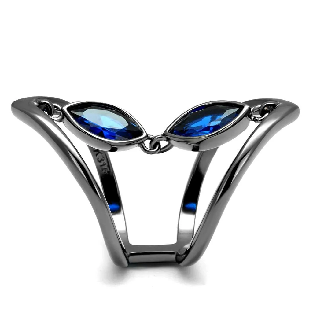 IP Light Black (IP Gun) Stainless Steel Ring with Synthetic Spinel in London Blue for Women Style TK2990