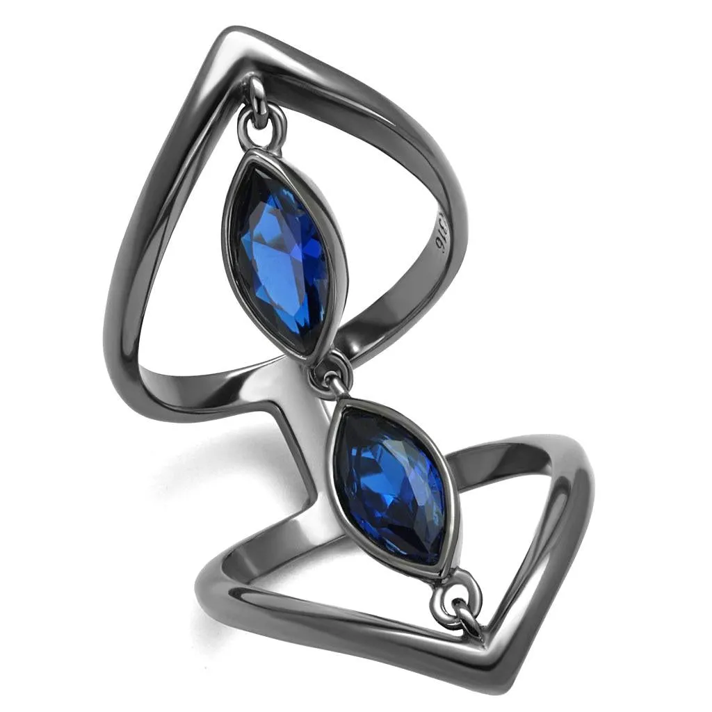 IP Light Black (IP Gun) Stainless Steel Ring with Synthetic Spinel in London Blue for Women Style TK2990