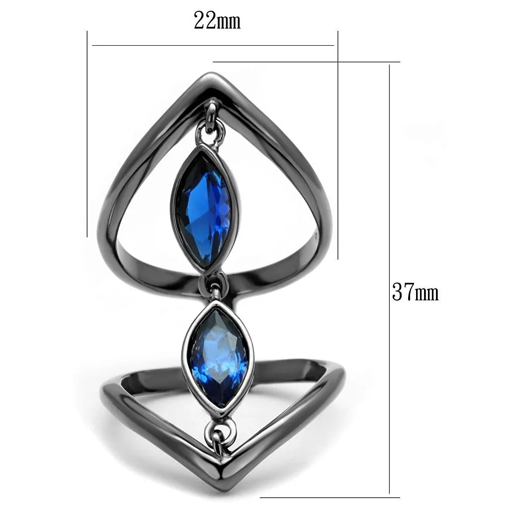 IP Light Black (IP Gun) Stainless Steel Ring with Synthetic Spinel in London Blue for Women Style TK2990