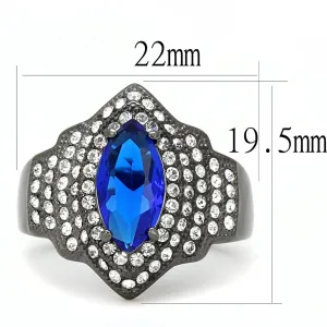 IP Light Black (IP Gun) Stainless Steel Ring with Synthetic Synthetic Glass in Sapphire for Women Style TK3258