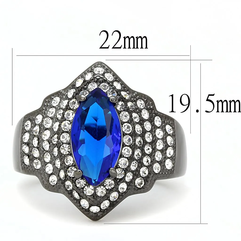 IP Light Black (IP Gun) Stainless Steel Ring with Synthetic Synthetic Glass in Sapphire for Women Style TK3258