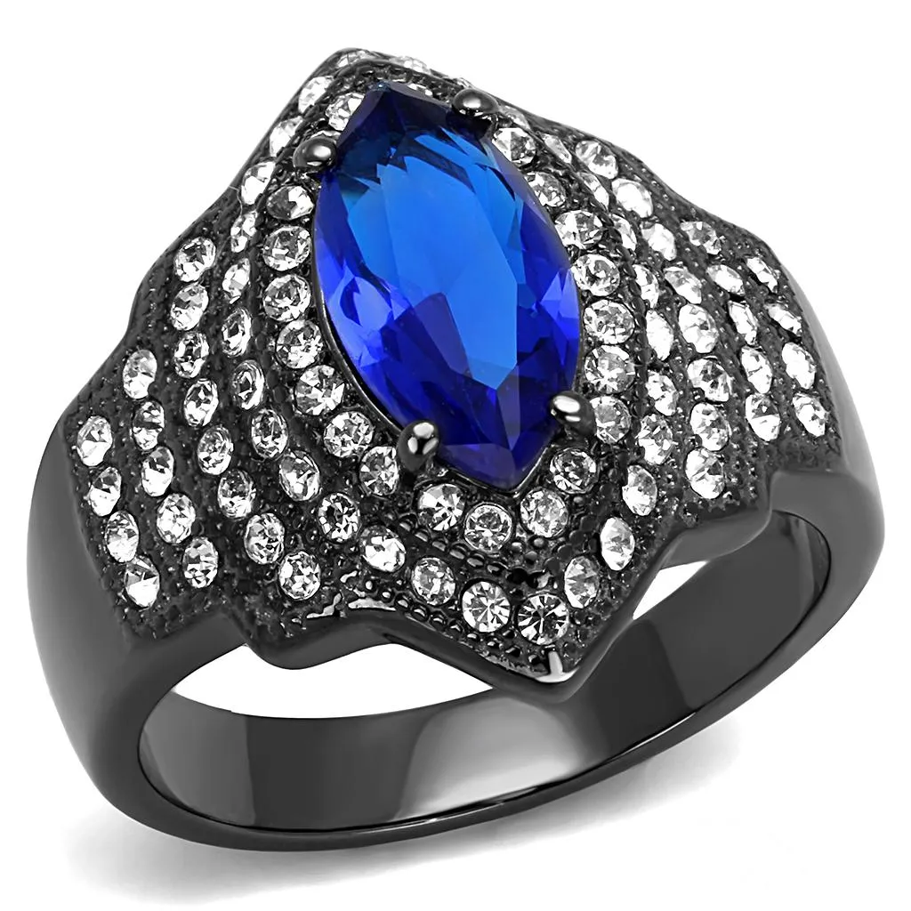 IP Light Black (IP Gun) Stainless Steel Ring with Synthetic Synthetic Glass in Sapphire for Women Style TK3258