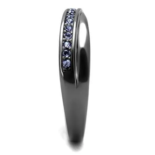 IP Light Black (IP Gun) Stainless Steel Ring with Top Grade Crystal in Tanzanite for Women Style TK2750