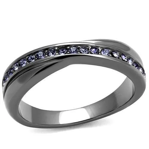 IP Light Black (IP Gun) Stainless Steel Ring with Top Grade Crystal in Tanzanite for Women Style TK2750