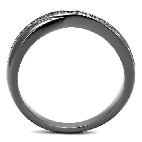 IP Light Black (IP Gun) Stainless Steel Ring with Top Grade Crystal in Tanzanite for Women Style TK2750