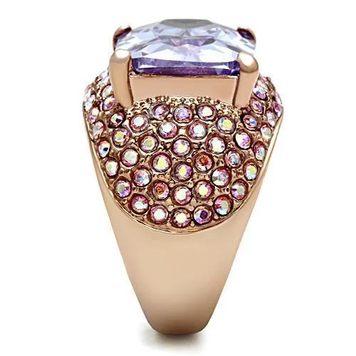 IP Rose Gold(Ion Plating) Brass Ring with AAA Grade CZ in Light Amethyst for Women Style GL230