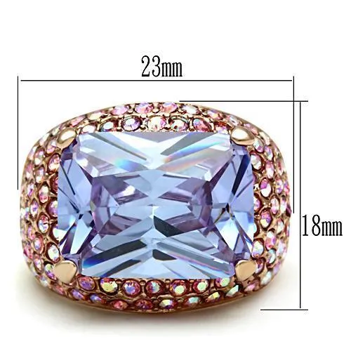 IP Rose Gold(Ion Plating) Brass Ring with AAA Grade CZ in Light Amethyst for Women Style GL230