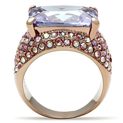 IP Rose Gold(Ion Plating) Brass Ring with AAA Grade CZ in Light Amethyst for Women Style GL230