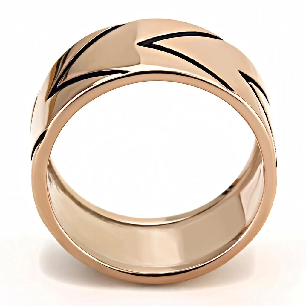 IP Rose Gold(Ion Plating) Stainless Steel Ring with Epoxy in Jet for Women Style TK3563