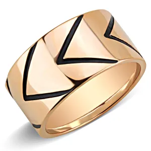 IP Rose Gold(Ion Plating) Stainless Steel Ring with Epoxy in Jet for Women Style TK3563