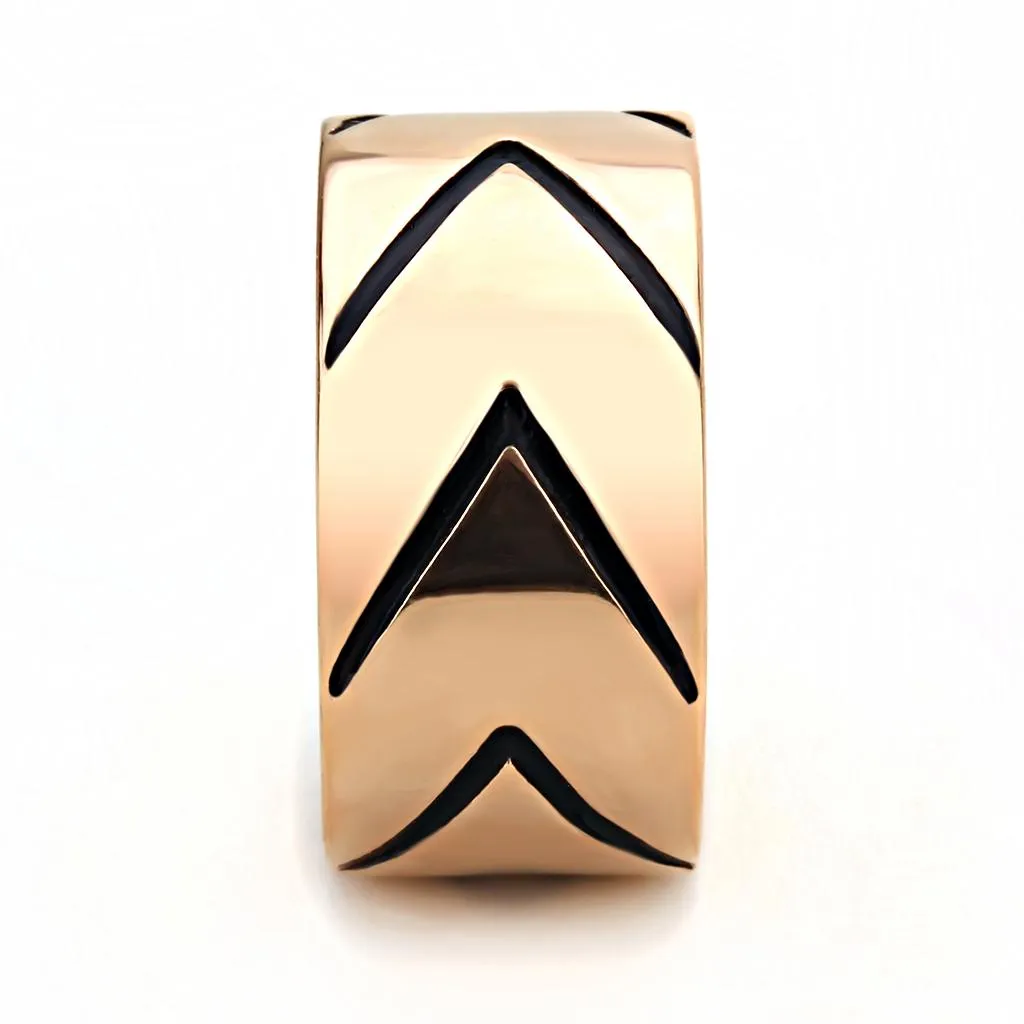 IP Rose Gold(Ion Plating) Stainless Steel Ring with Epoxy in Jet for Women Style TK3563