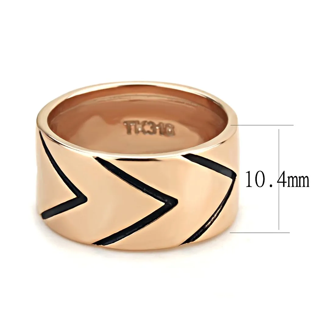 IP Rose Gold(Ion Plating) Stainless Steel Ring with Epoxy in Jet for Women Style TK3563