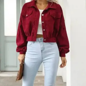 Jaycee Lantern Sleeve Cropped Corduroy Jacket