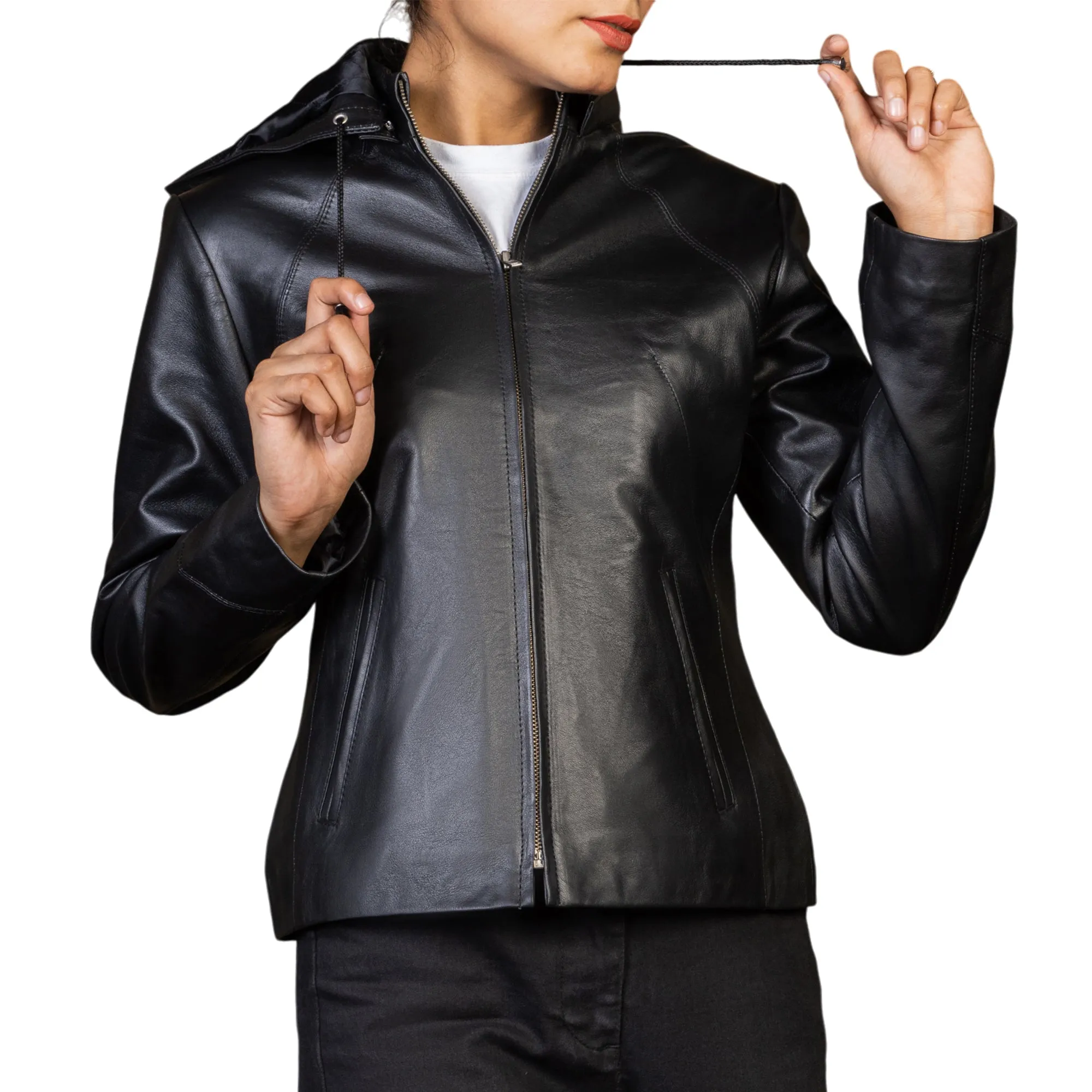 Jenny Hooded Womens Leather Jacket