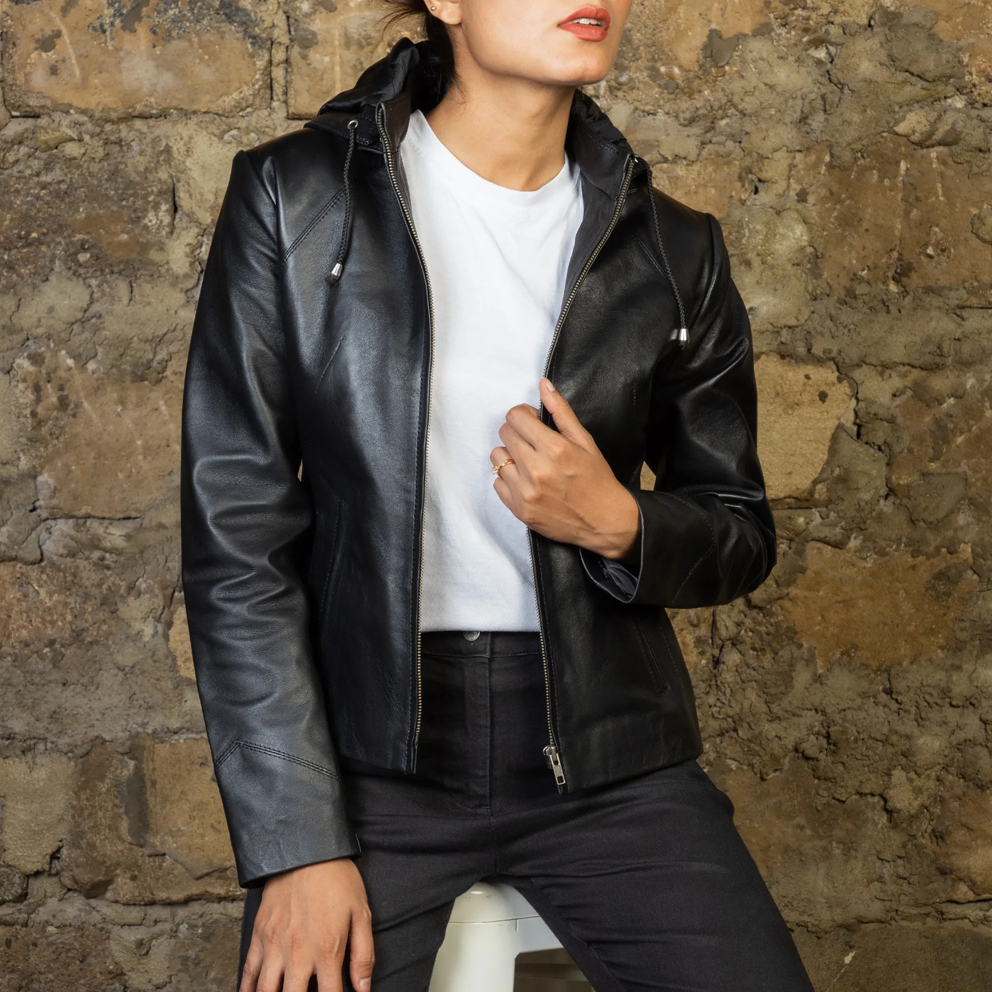 Jenny Hooded Womens Leather Jacket