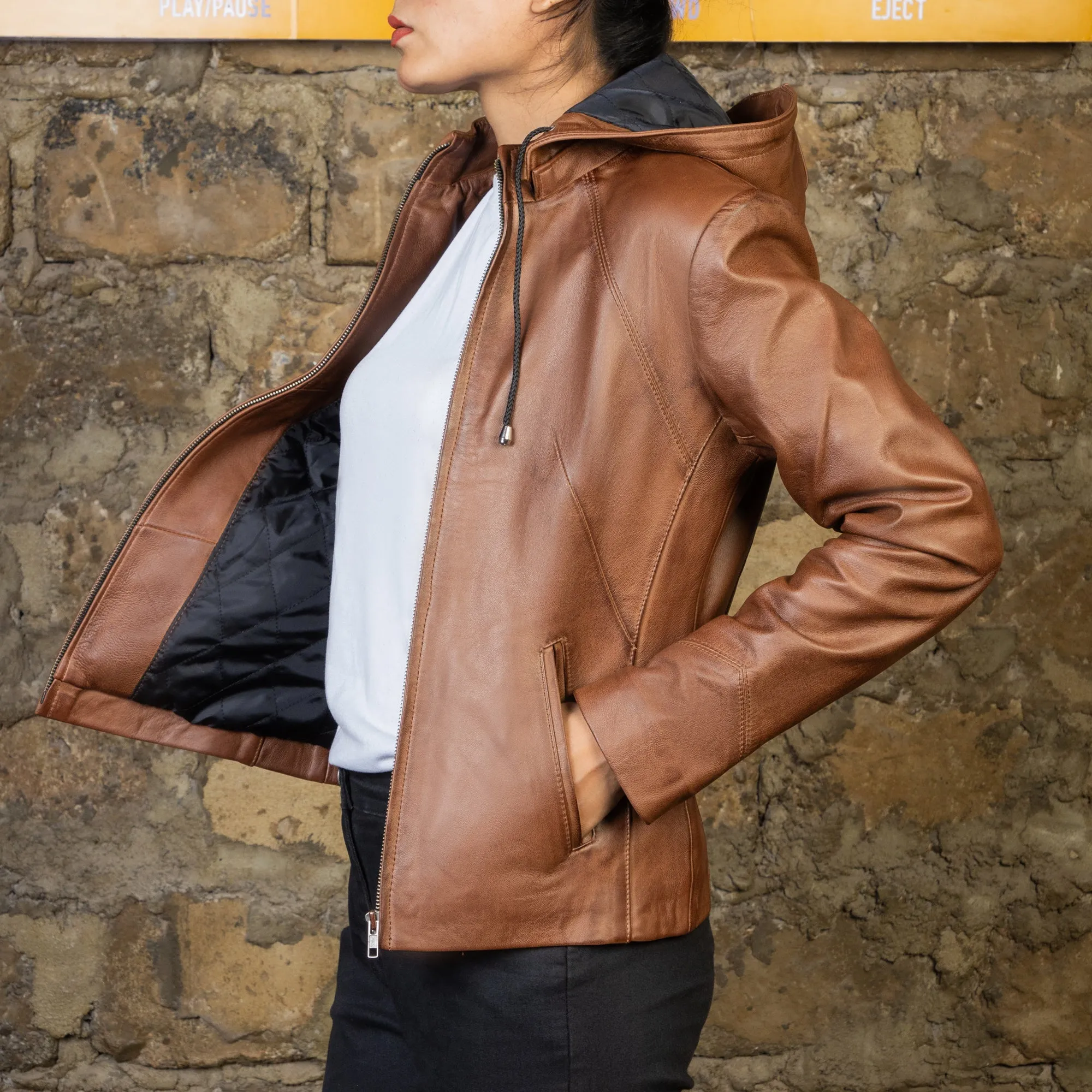 Jenny Hooded Womens Leather Jacket