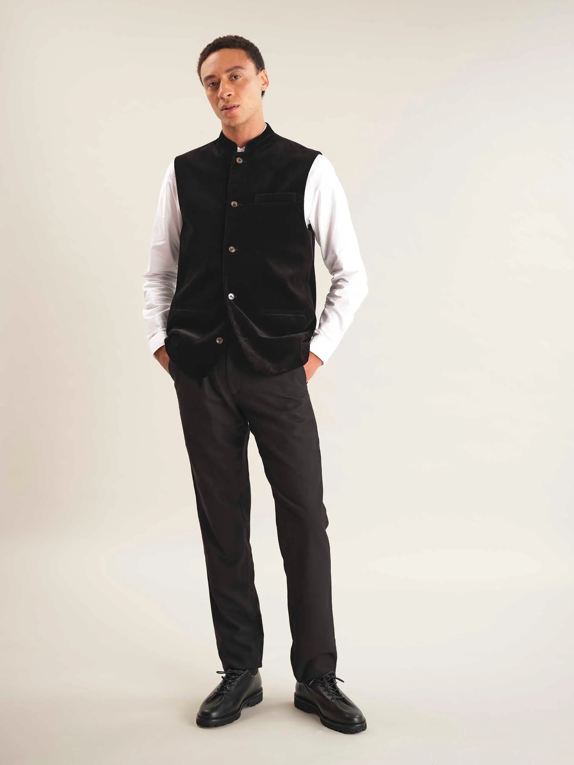 Jet Black Velvet Nehru Waistcoat