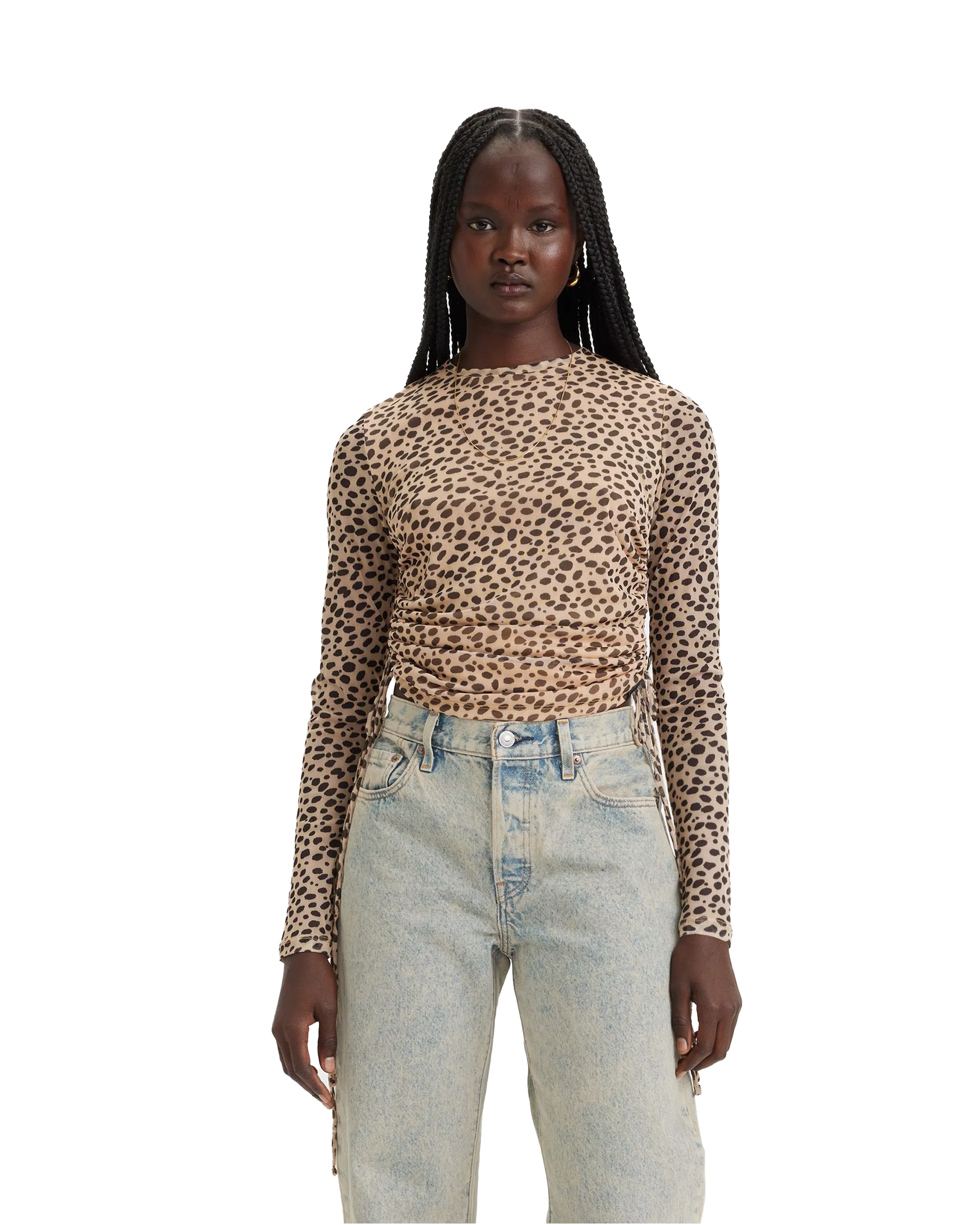 Jewel Mesh Top in Leopard Almond Buff