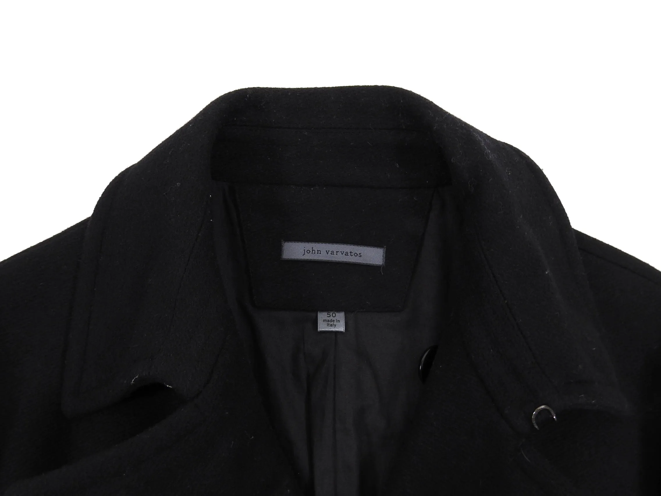 John Varvatos Black Wool and Leather Trim Pea Coat - M