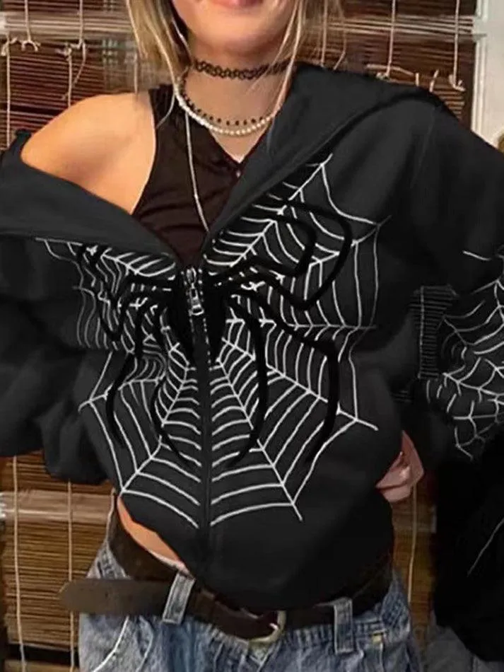 Joskaa Spider Print Zip-Up Hoodie