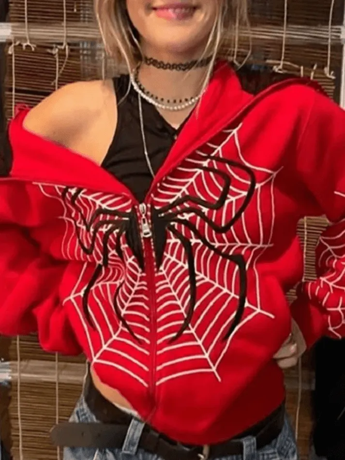 Joskaa Spider Print Zip-Up Hoodie