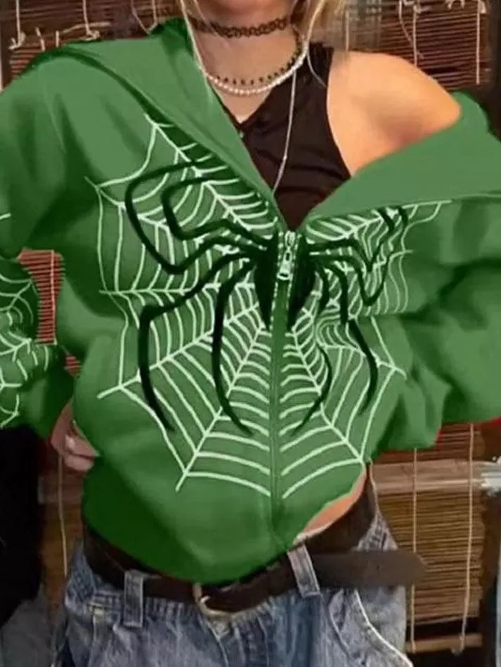 Joskaa Spider Print Zip-Up Hoodie