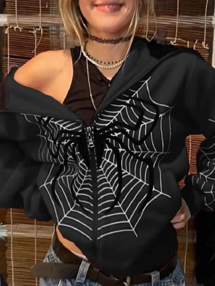 Joskaa Spider Print Zip-Up Hoodie