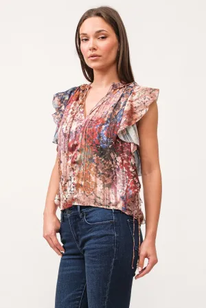 KHLOE V-NECK RUFFLE CAP SLEEVE RELAXED FIT TOP TINSEL GARDEN