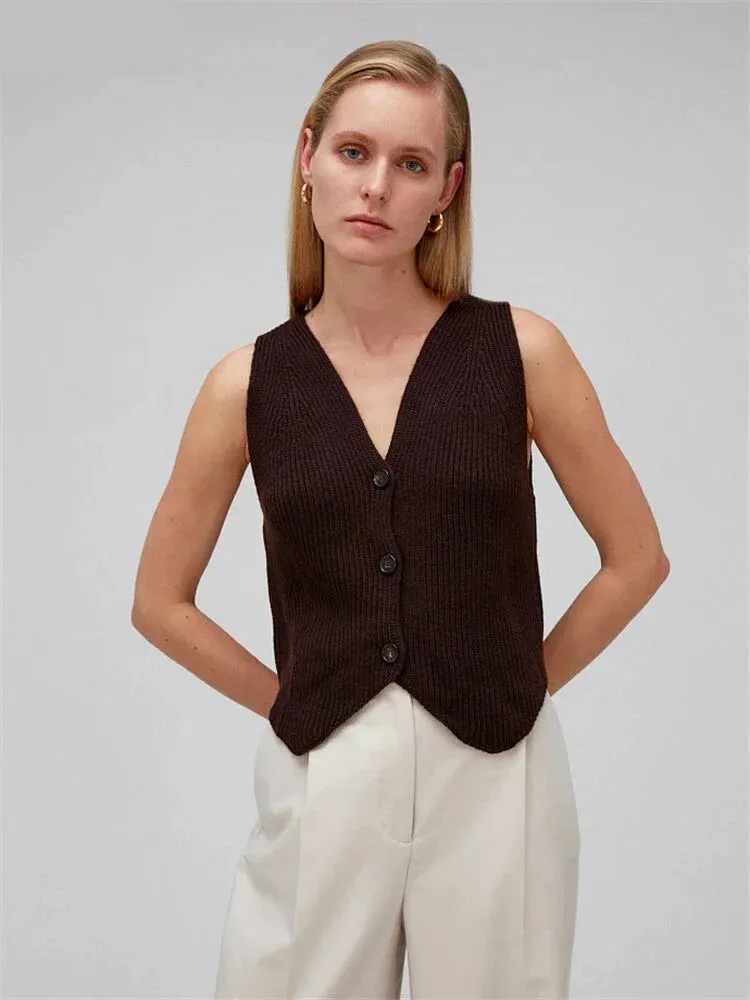 Knitting Sleeveless Top Vest for Elegant Layering Office Wear