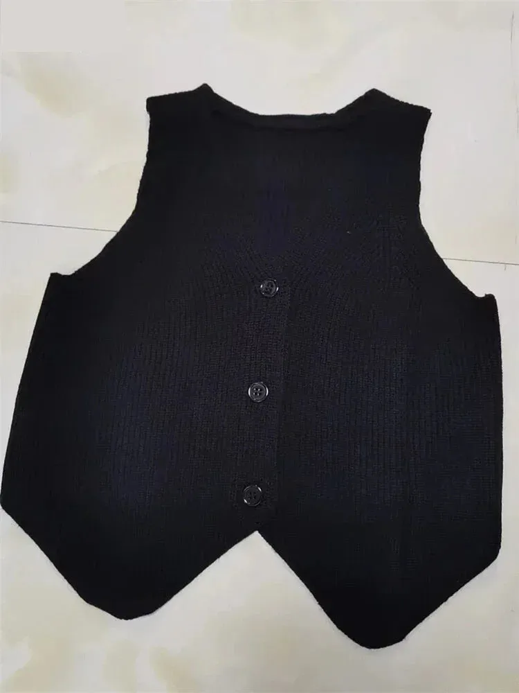 Knitting Sleeveless Top Vest for Elegant Layering Office Wear