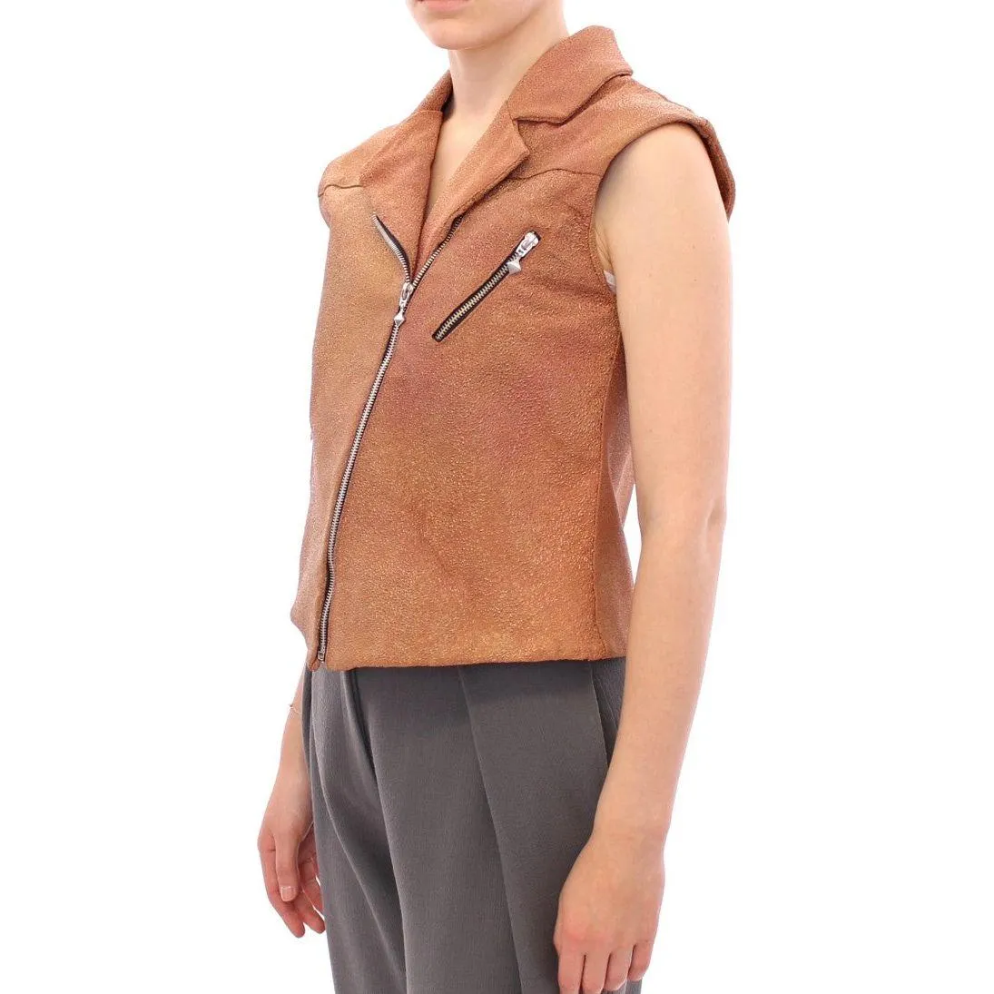 La Maison du Couturier Sleeveless Leather Couture Vest in Rich Brown