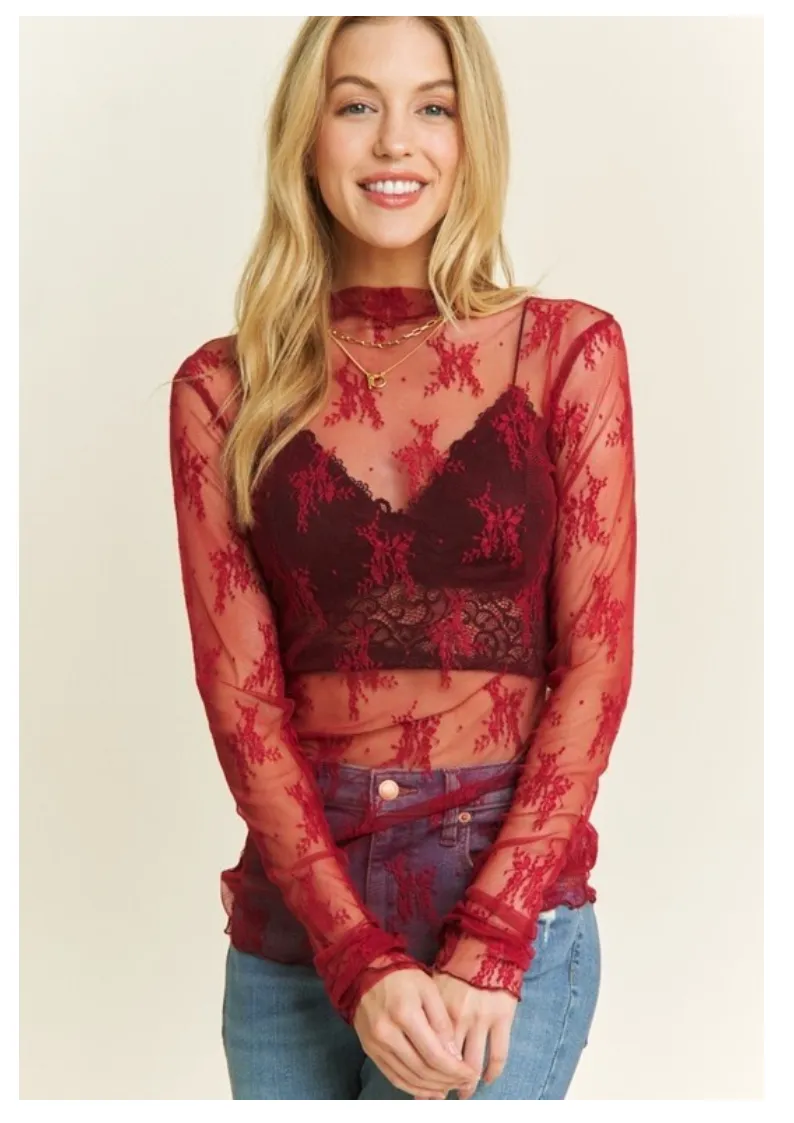 Lace Layering Top in Burgundy