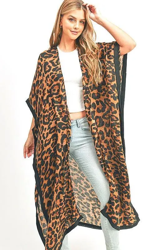 Leopard Printed Extra Long Kimono Cardigan