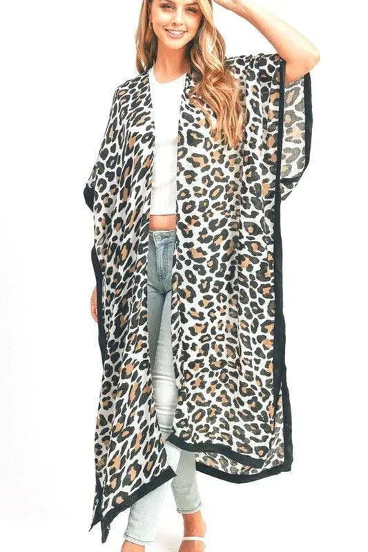 Leopard Printed Extra Long Kimono Cardigan