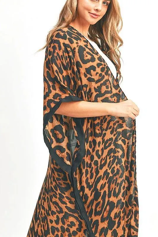 Leopard Printed Extra Long Kimono Cardigan