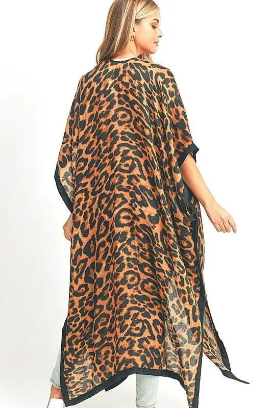 Leopard Printed Extra Long Kimono Cardigan